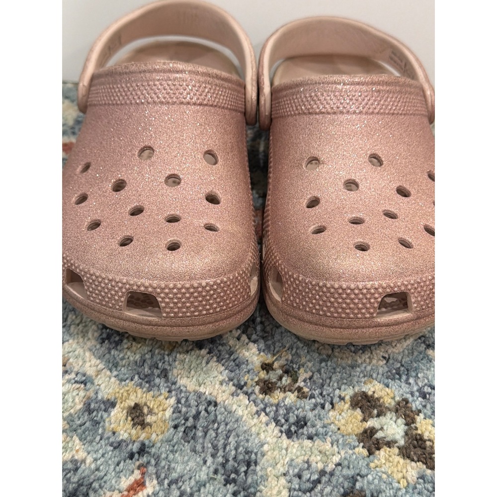 Crocs Classic Clog Girls 4 Rose Gold Glitter Sparkle Comfort - Picture 8 of 10